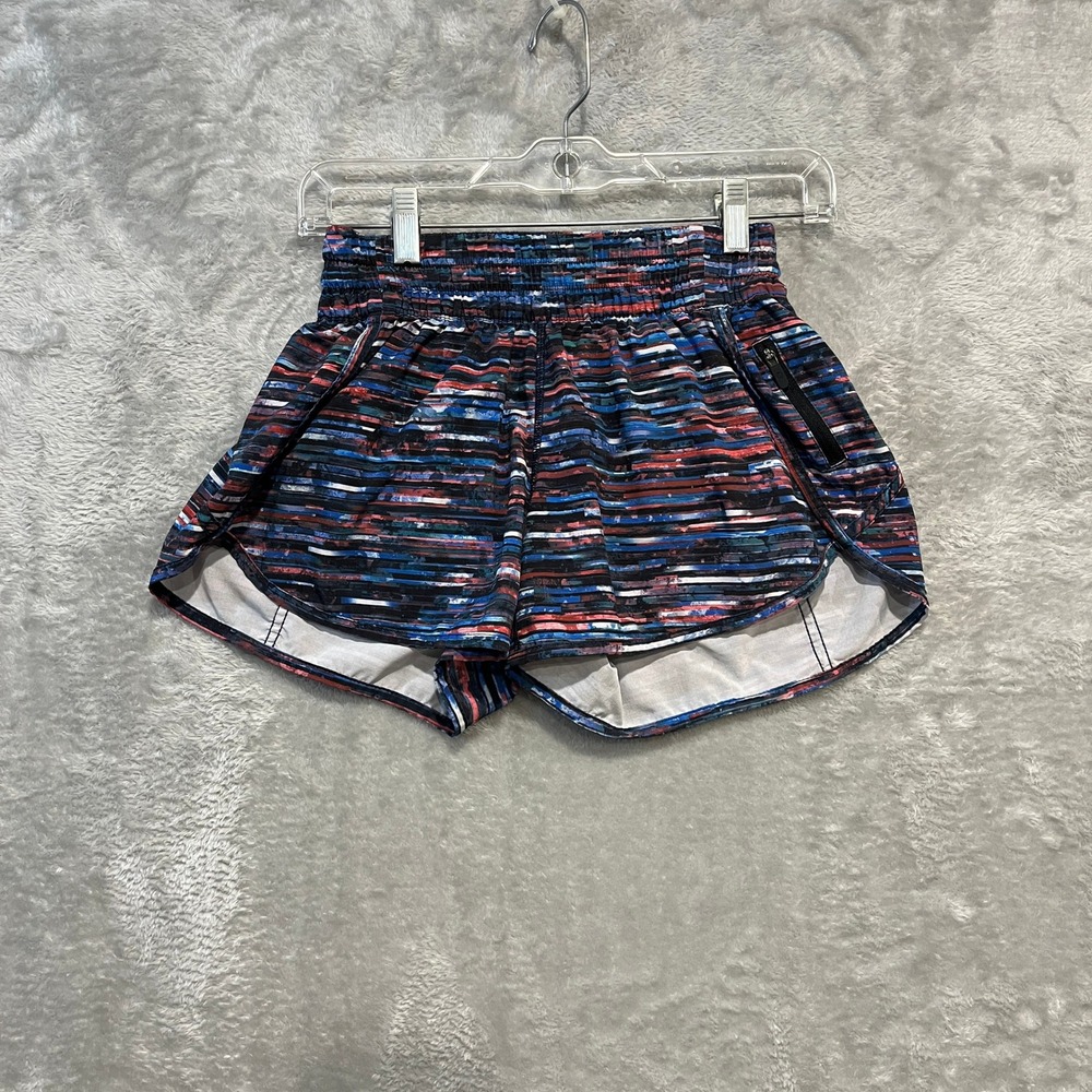 Lululemon Tracker V Running Shorts Womens Size 4 Multi Color Abstract Stripe